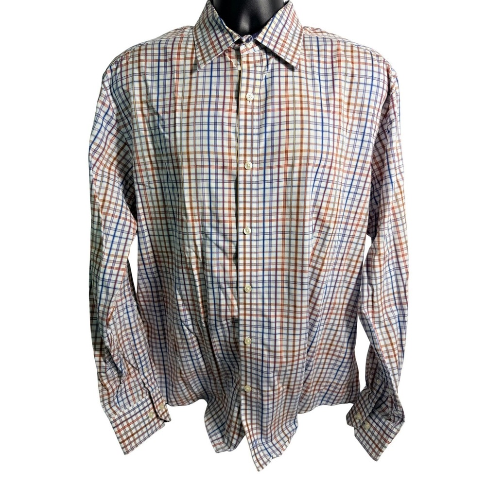 Johnston & Murphy Dress Shirt Mens XL Multicolor Check Tailored Fit Button Front